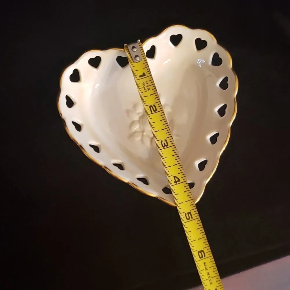 Small Vintage Lenox Heart Shaped Dish with Heart Shaped Cutouts Gold Trim
